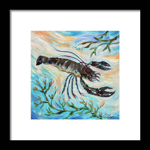 Turtle Framed Print featuring the painting Lobster on the Bottom by Linda Olsen