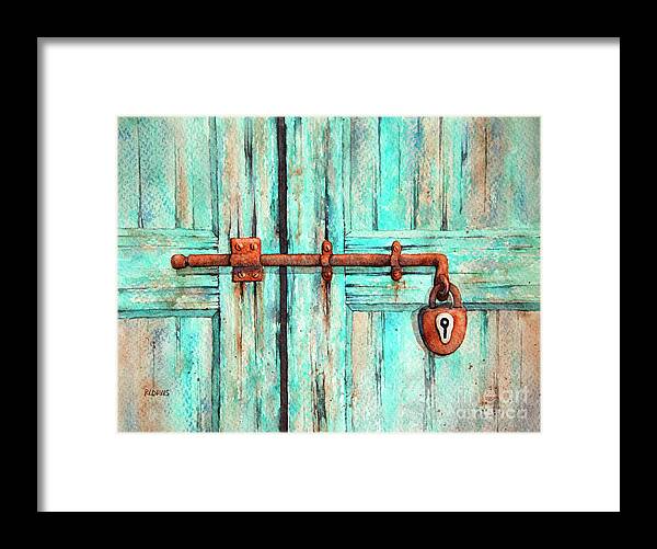 Lock Framed Print featuring the painting Lock and Key by Rebecca Davis