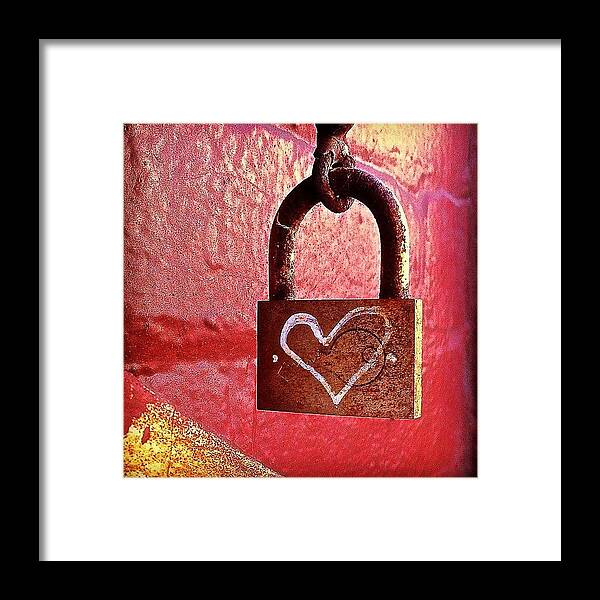 Lock Framed Print featuring the photograph Lock/heart by Julie Gebhardt