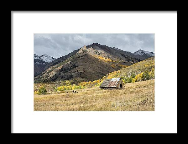 Autumn Framed Print featuring the photograph Log Barn In the Mountains by Denise Bush