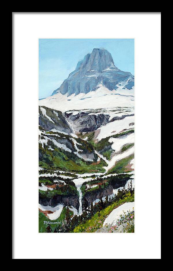 Rocky Mountains Framed Print featuring the painting Logan Pass by Mary Giacomini