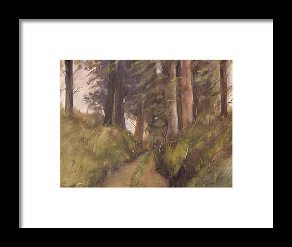 Landscape Framed Print featuring the painting Logging road by Janet Visser