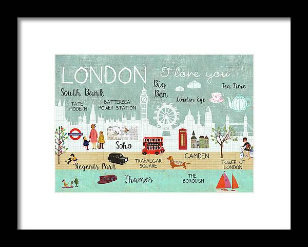 London Framed Print featuring the mixed media London I love you by Claudia Schoen