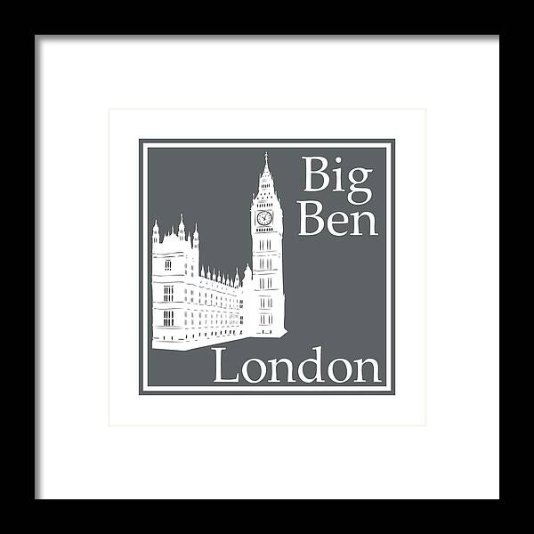 Big Ben Framed Print featuring the digital art London's Big Ben in Storm Gray by Custom Home Fashions