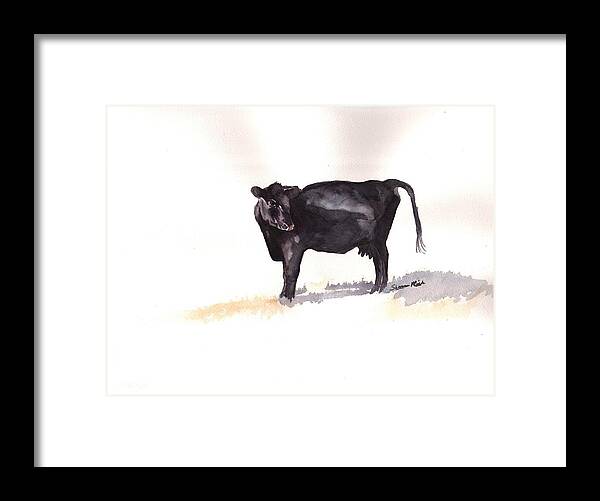 Sharon Mick Framed Print featuring the painting Lone Black Angus by Sharon Mick