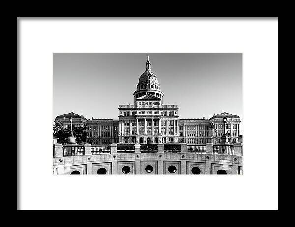 America Framed Print featuring the photograph Lone Star State Capitol Building Black and White - Austin Texas by Gregory Ballos