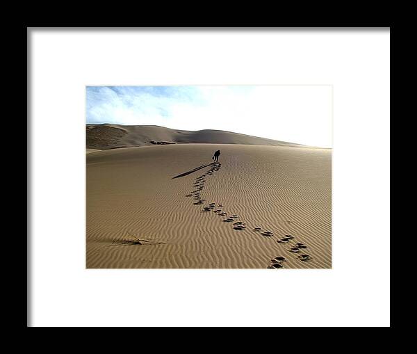 Gobi Desert Framed Print featuring the photograph Lonely Hiker in the Gobi by Diane Height