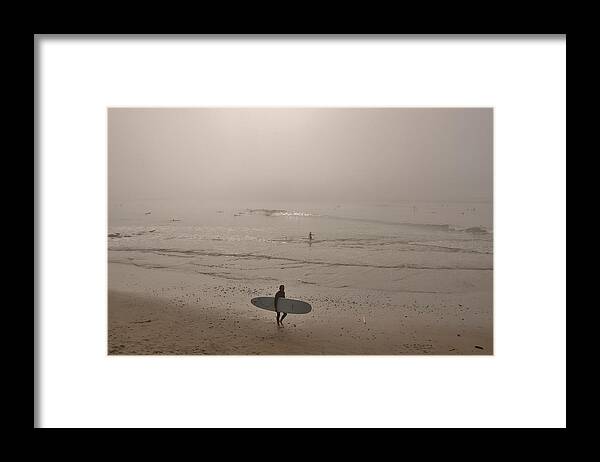 Santa Cruz Framed Print featuring the photograph Lonely Surfer by Marilyn MacCrakin