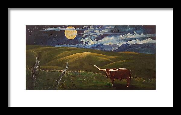 Lonesome Bull Framed Print featuring the painting Lonesome Bull  70 by Cheryl Nancy Ann Gordon