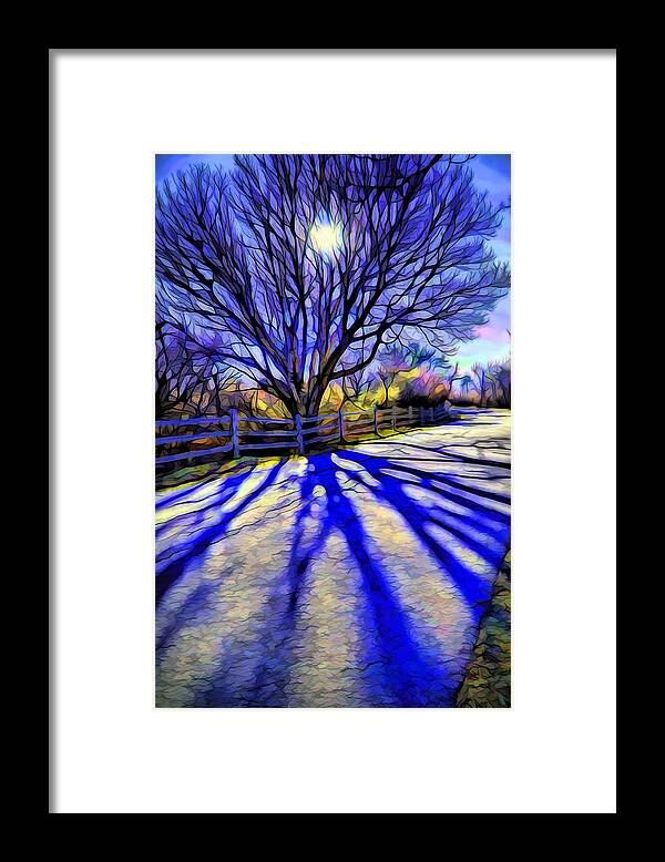 Colorful Tree Framed Print featuring the digital art Long afternoon shadows by Lilia D