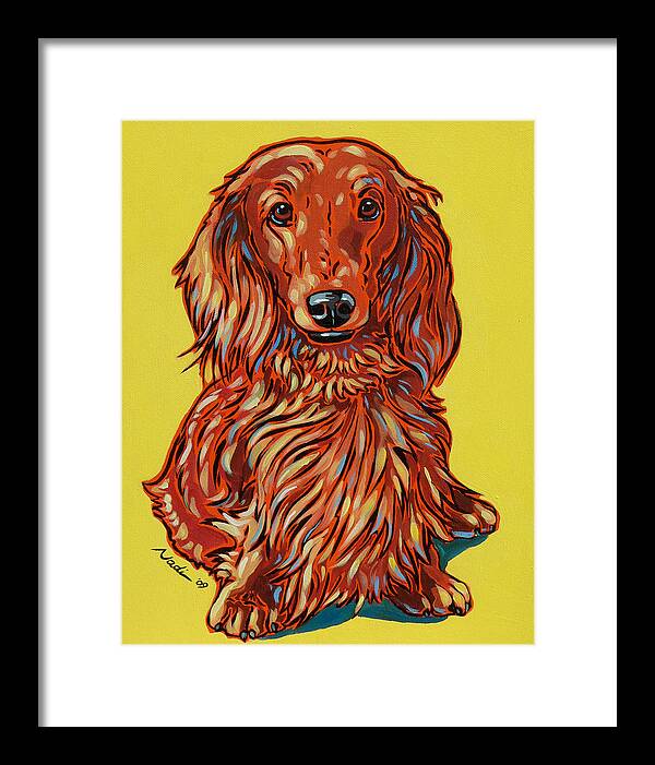 Dachshund Framed Print featuring the painting Long Haired Dachshund by Nadi Spencer