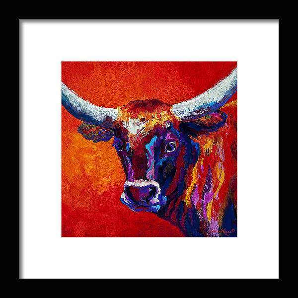 Longhorn Framed Print featuring the painting Longhorn Steer by Marion Rose