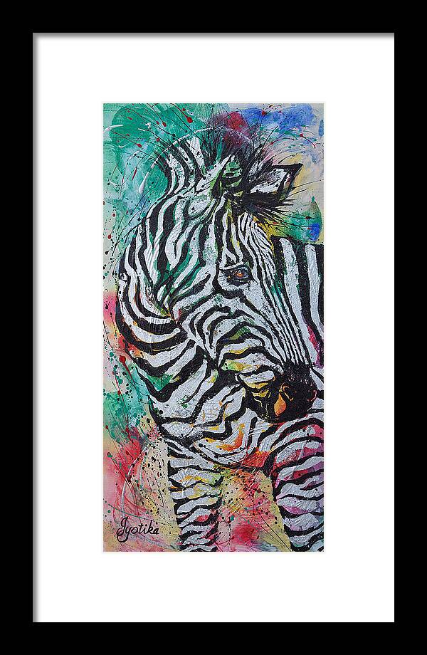 Zebra Framed Print featuring the painting Looking Back by Jyotika Shroff