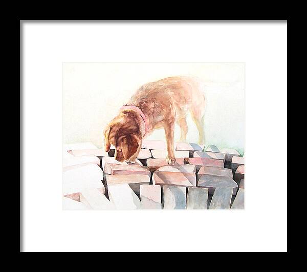 Dog Framed Print featuring the painting Looking For Lizzards by Cory Calantropio
