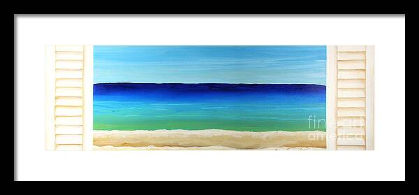 Beach Caribbean Paintings Paintings Framed Print featuring the painting Looking out at the Sea Shutters by Robyn Saunders