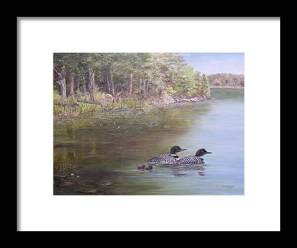Loon Framed Print featuring the painting Loon Family 1 by Jan Byington