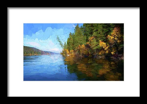 Photopainting Framed Print featuring the photograph Loon Lake Autumn Oil Painting by Allan Van Gasbeck