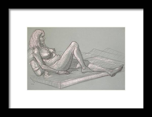 Realism Framed Print featuring the drawing Lori Reclining 2016 by Donelli DiMaria