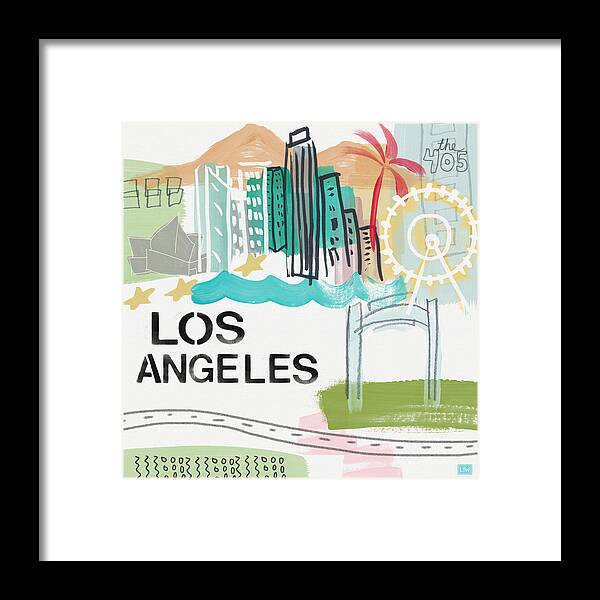 Los Angeles Framed Print featuring the painting Los Angeles Cityscape- Art by Linda Woods by Linda Woods