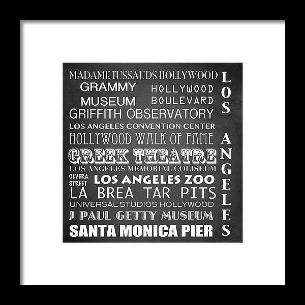 Los Angeles Framed Print featuring the digital art Los Angeles Famous Landmarks by Patricia Lintner