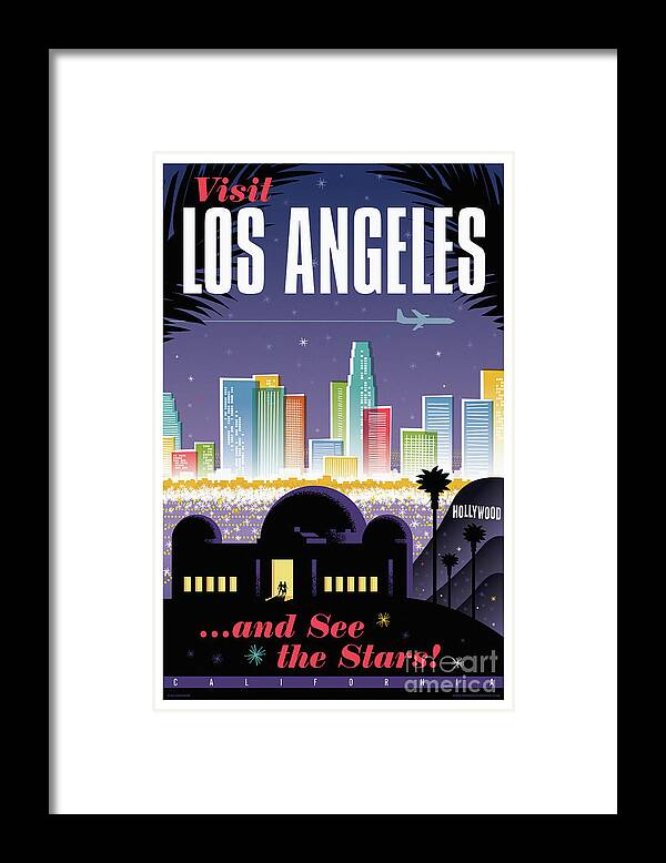 Pop Art Framed Print featuring the digital art Los Angeles Poster - Retro Travel by Jim Zahniser
