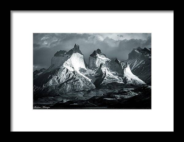 Mountain Framed Print featuring the photograph Los Cuernos in Black and White by Andrew Matwijec
