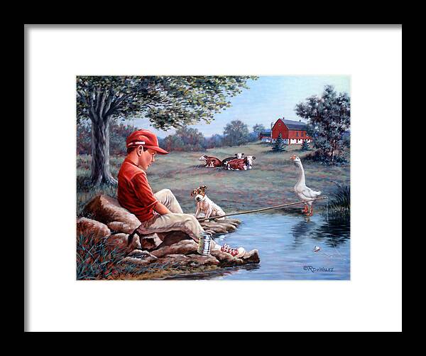 Boy Fishing Framed Print featuring the painting Lost In Thought by Richard De Wolfe