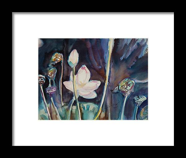 Watercolor Framed Print featuring the painting Lotus Study II by Xueling Zou