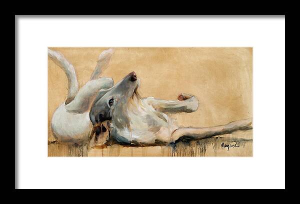 Ibizzian Hound Framed Print featuring the painting Lounging by Mary Leslie