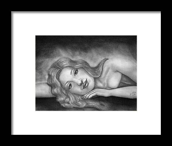 Graphite Framed Print featuring the drawing Lounging by Scarlett Royale