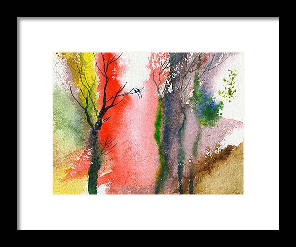 Landscape Framed Print featuring the painting Love Birds 2 by Anil Nene