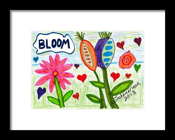 Drawing Framed Print featuring the drawing Love in Bloom by Susan Schanerman