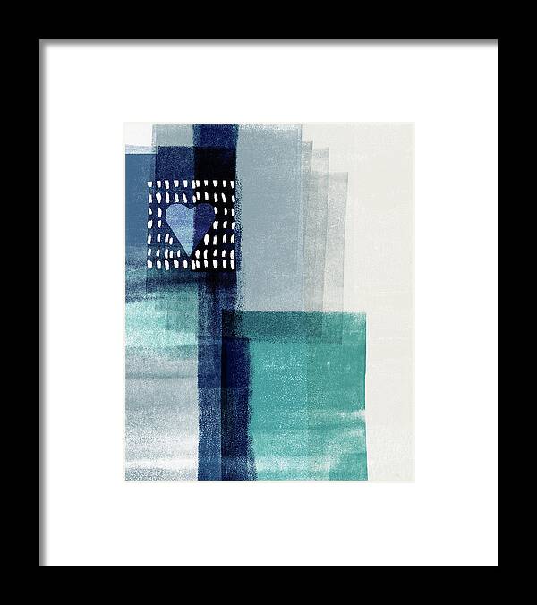 Minimal Framed Print featuring the mixed media Love In Shades Of Blue- Abstract Art by Linda Woods by Linda Woods