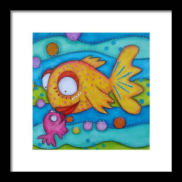 Fish Framed Print featuring the mixed media Love is in the sea by Barbara Orenya