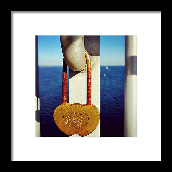 Bridge Framed Print featuring the photograph Love Heart Lock by Joan McCool
