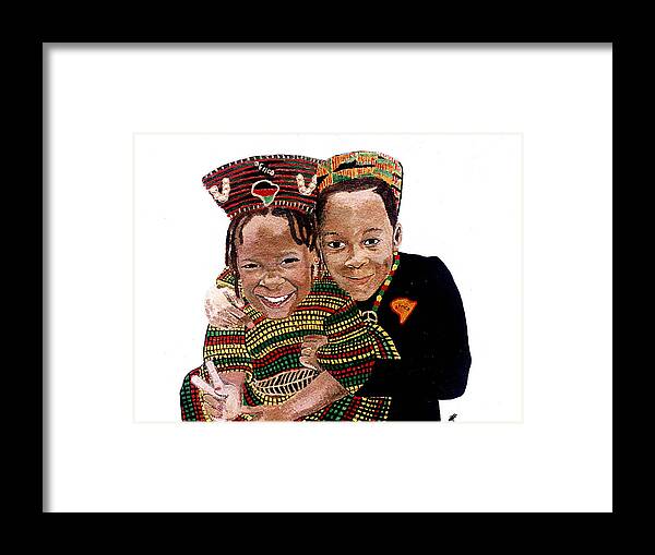Children Framed Print featuring the painting Love You Sister Love You Brother by Lee McCormick