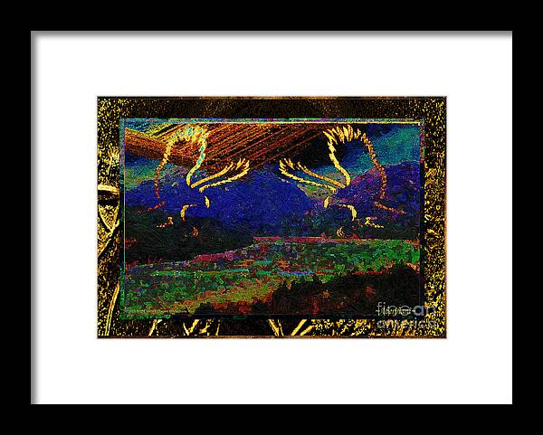 Gold Framed Print featuring the mixed media Lovers Dancing in the Golden Light of Dawn by Aberjhani