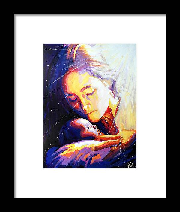 Nativity Framed Print featuring the painting Love's Pure Light by Steve Gamba