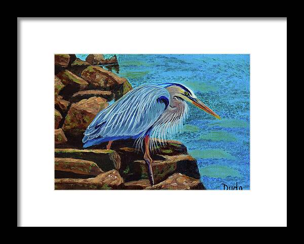 Low Tide Fisherman Framed Print featuring the painting Low Tide Fisherman by Susan Duda