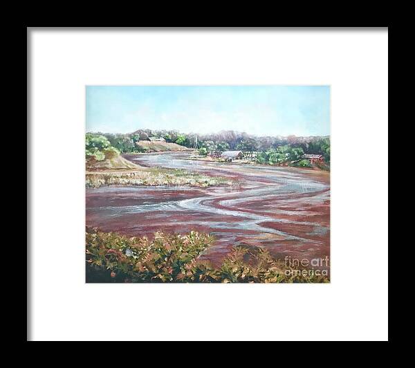Ocean Inlet Framed Print featuring the painting Low Tide in the Cove by Gail Allen