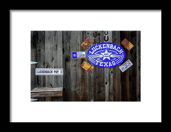 Luckenbach Texas Signs Framed Print featuring the photograph Luckenbach Texas Signs, Tags and Horseshoes by Debra Martz