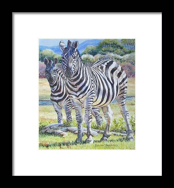 Zebras Framed Print featuring the painting Lucky Stripes by Denise Horne-Kaplan