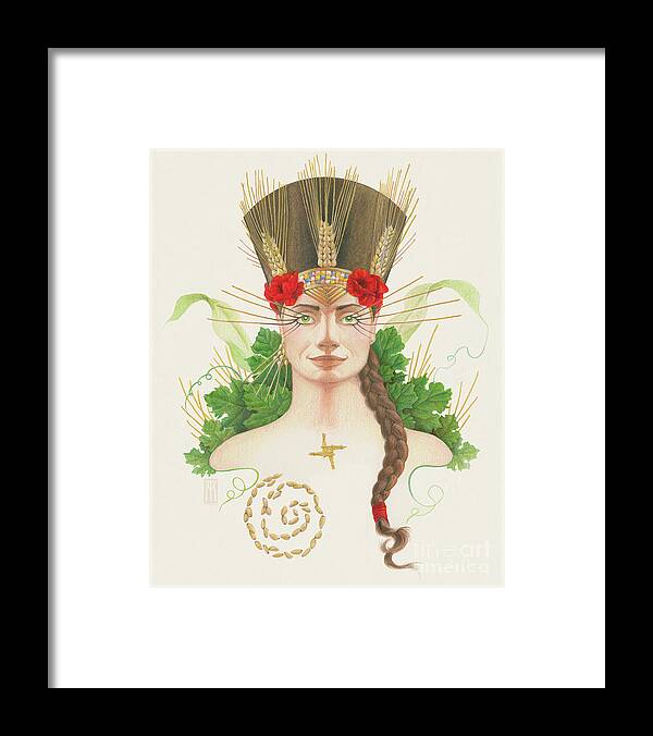 Pagan Art Prints Framed Print featuring the mixed media Lughnasadh Goddess Portrait by Melissa A Benson