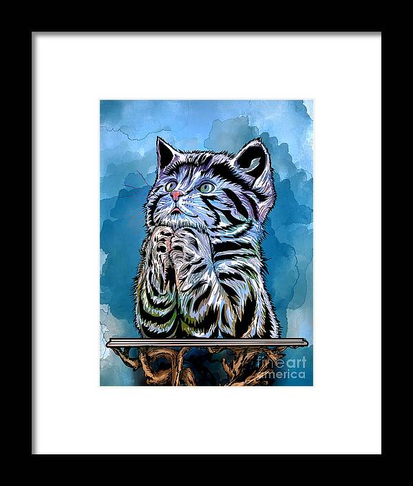 Kitten Framed Print featuring the painting Lunch time. by Andrzej Szczerski