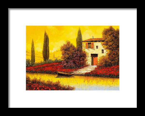 Landscape Framed Print featuring the painting Tanti Papaveri Lungo Il Fiume by Guido Borelli