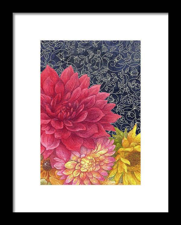 Red & Yellow Framed Print featuring the painting Lush Fall Botanical by Judith Cheng