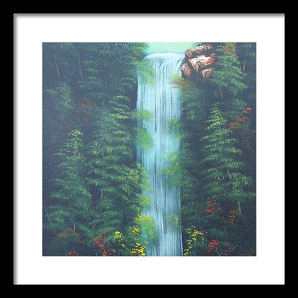 Waterfall Framed Print featuring the painting Lush Waterfall by Debra Campbell