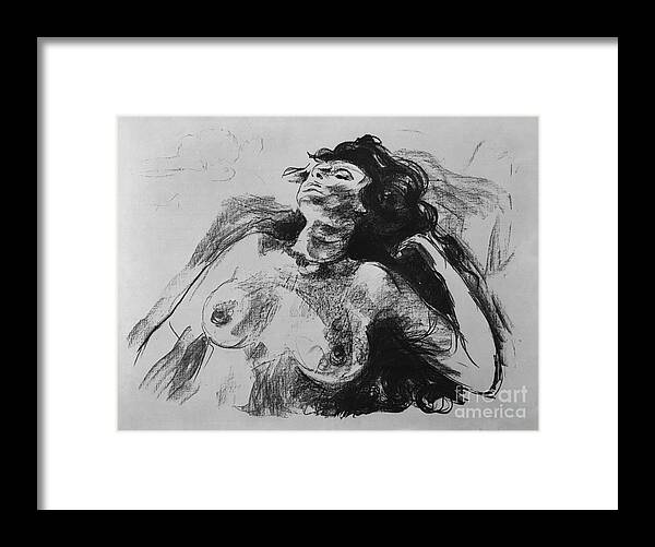 Edvard Munch Framed Print featuring the drawing Lying half nude by Edvard Munch