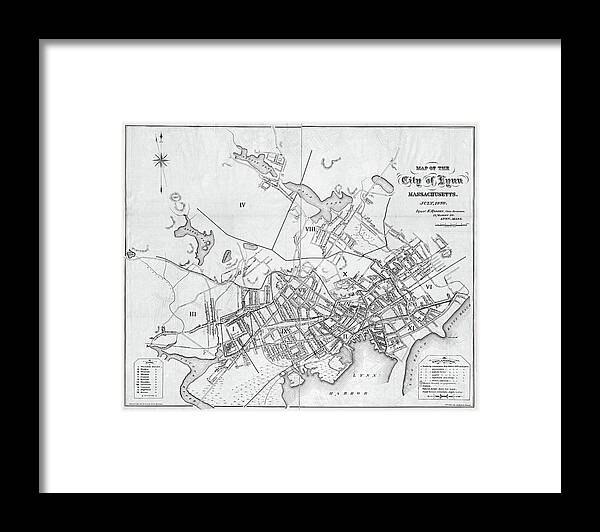 Lynn Framed Print featuring the photograph Lynn MA 1876 Historical Map Black and White by Toby McGuire