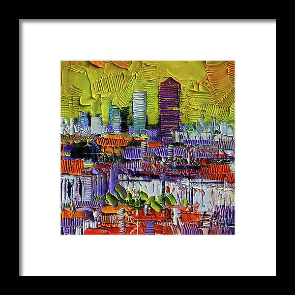 Lyon View In Pink Framed Print featuring the painting Lyon At Sunrise by Mona Edulesco